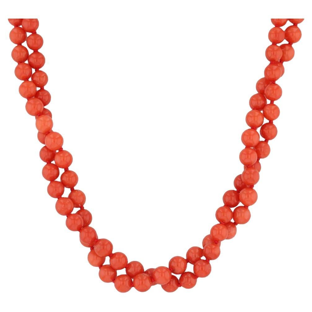 Linda Lee Johnson Precious Red Coral Bead Necklace 22k Gold 17" Double Strand For Sale