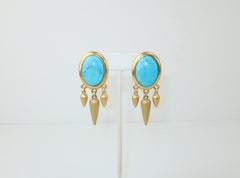 Linda Levinson Gold Tone & Turquoise Glass Earrings