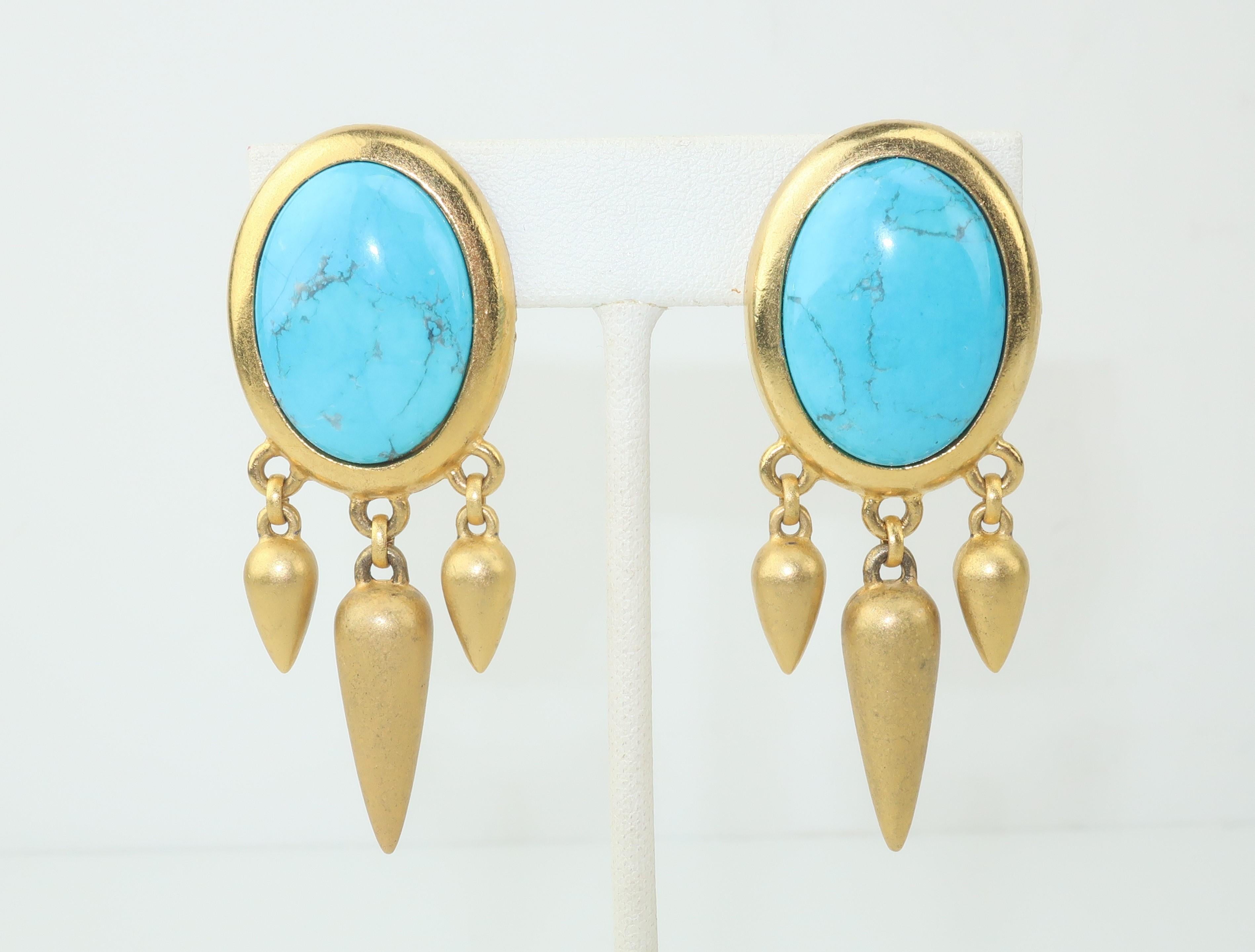 Women's Linda Levinson Gold Tone & Turquoise Glass Earrings