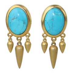 Linda Levinson Gold Tone & Turquoise Glass Earrings