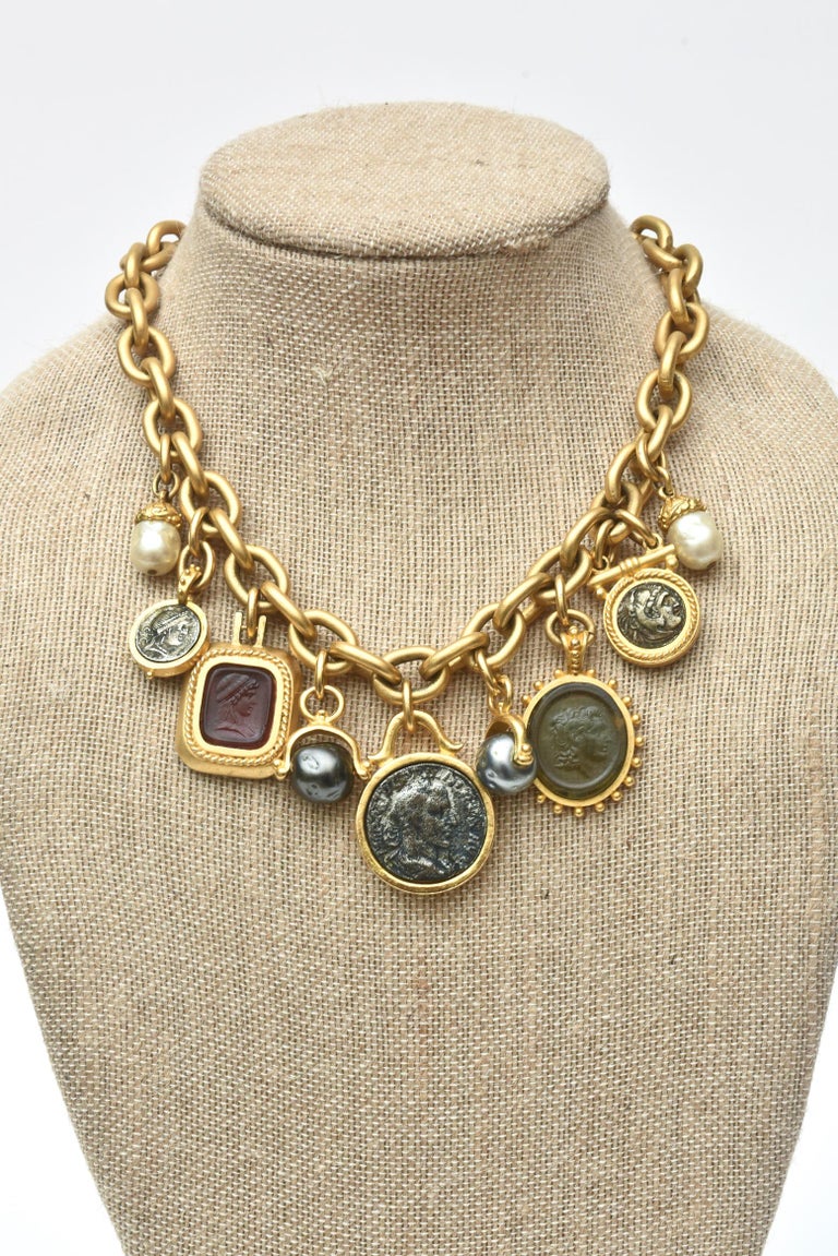 Linda Levinson Roman Fab Coin Dangle Chain Necklace Signed ...