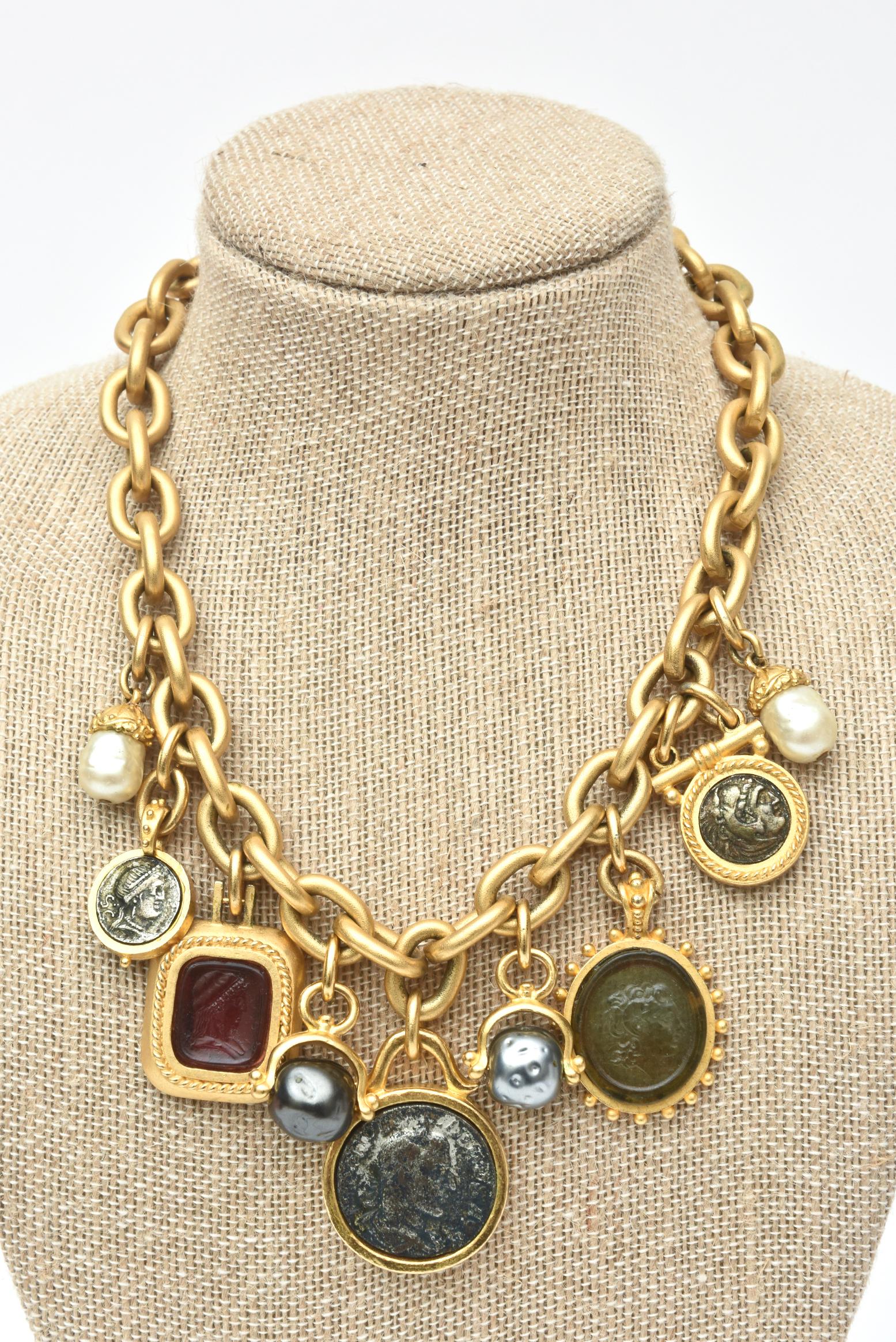  Roman Fab Münzstein und Harz-Gliederkette Halskette, maßgefertigt, signiert Vintage im Angebot 2