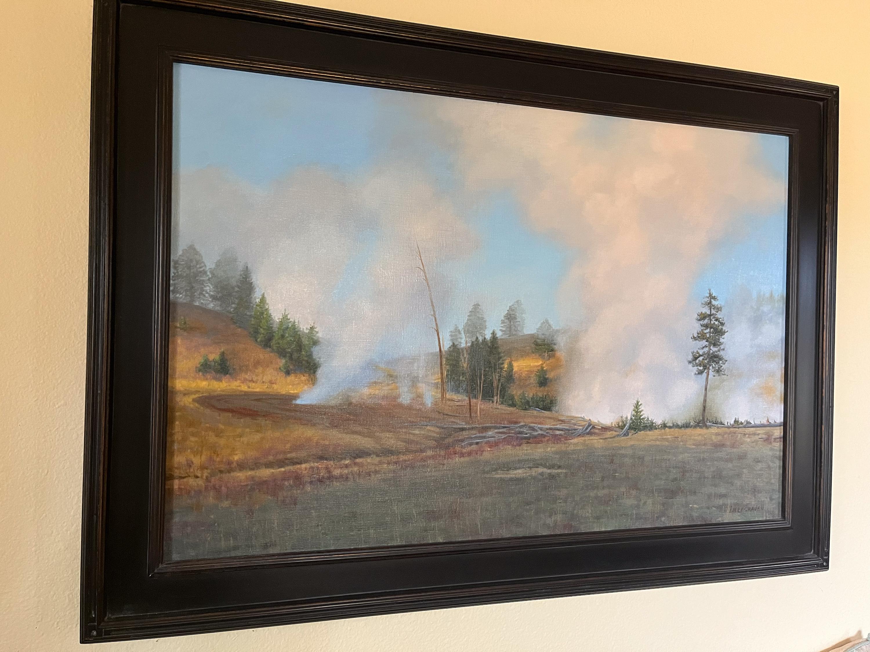 « Dun Volcano Town » (2023) de Linda Lillegraven, peinture à l'huile en vente 1