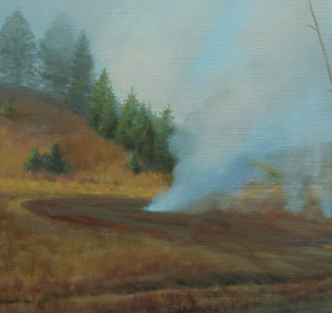 « Dun Volcano Town » (2023) de Linda Lillegraven, peinture à l'huile en vente 2
