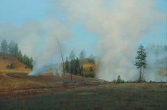 "Ciudad volcán de barro" (2023) Por Linda Lillegraven, Pintura al óleo