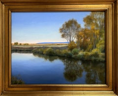 "Trees on a Prairie River" - Realist Landscape and Skyscape, Oil Painting