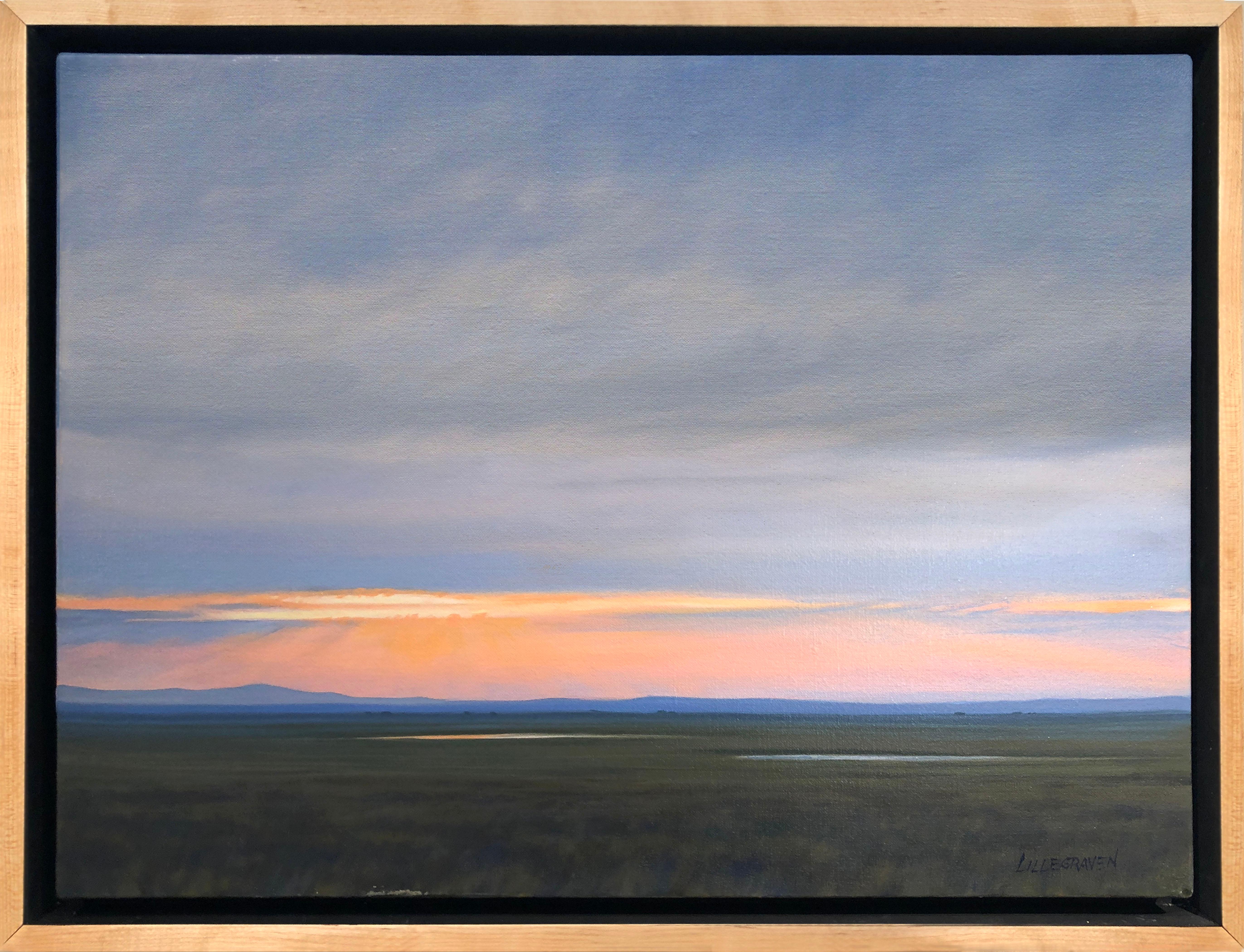 Linda Lillegraven Landscape Painting - Two Prairie Ponds (landscape, sky, open plains, sunset)
