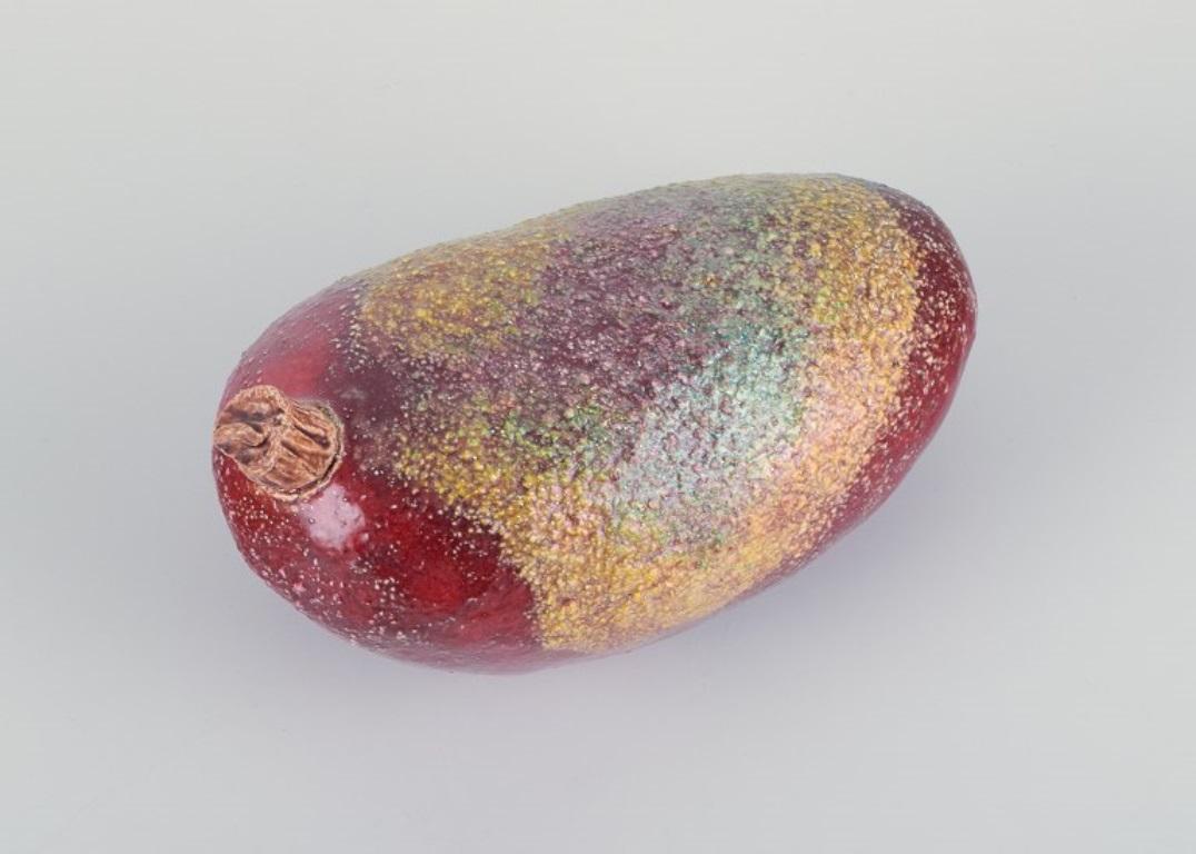 Linda Mathison, Swedish contemporary ceramic artist.
Unique ceramic sculpture in an organic form with red and green tones. 
In perfect condition. 
Signed and dated 1999.
Dimensions: L 18.5 cm. x W 9.5 cm. x H 8.5 cm.
