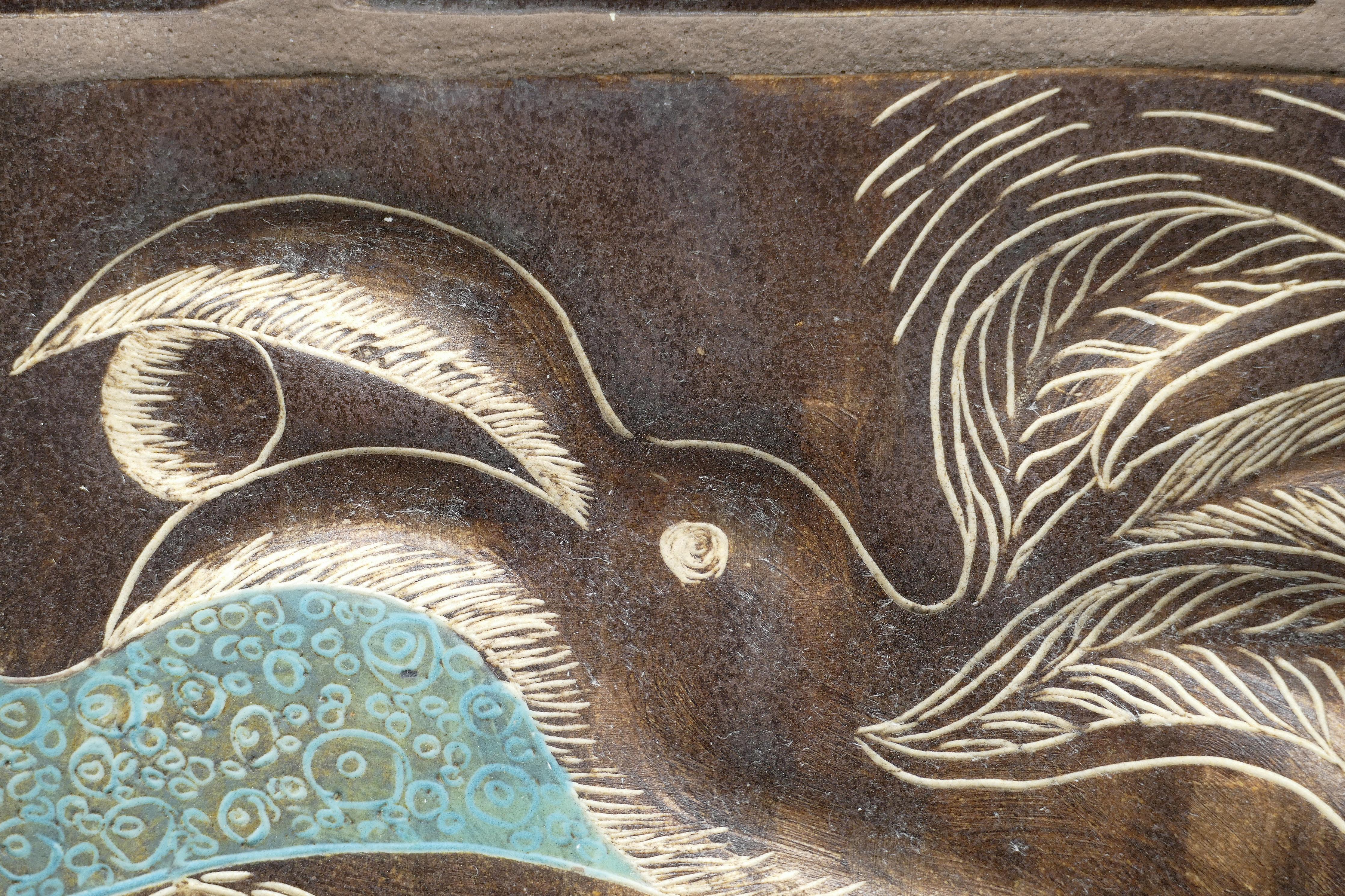 Mid-Century Modern Linda Maxson California Artist Ceramic Plaque Depicting a Bird For Sale