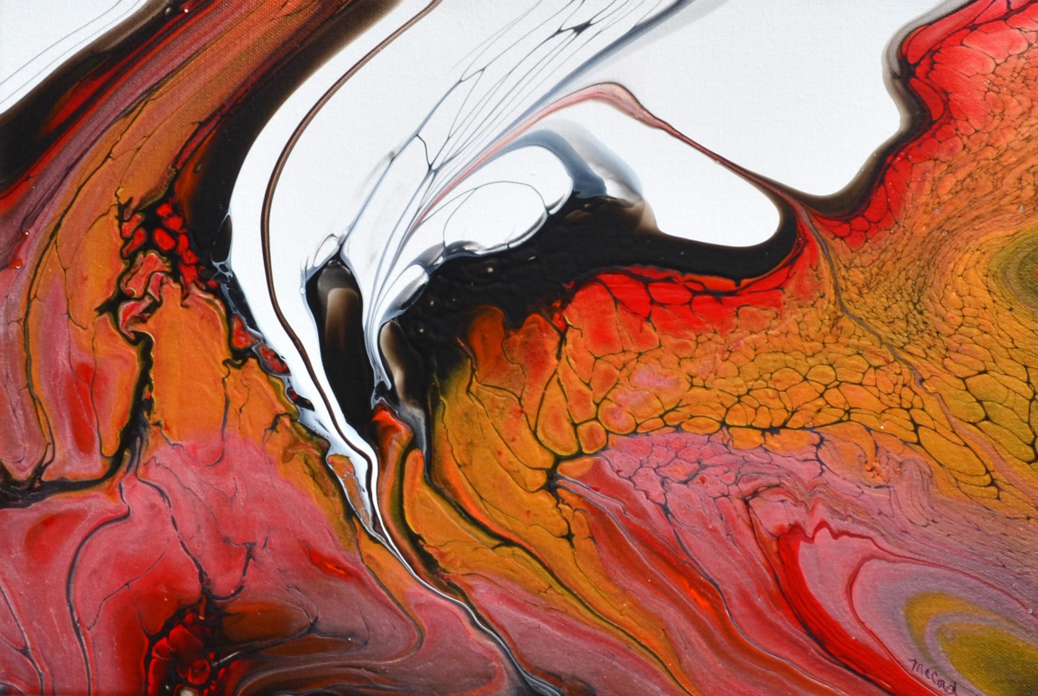 <p>Artist Comments<br>Fluid forms suggest a bird-like image soaring above the earth. Amidst the flat white space, the red and black cells impart a feeling of spontaneity and movement. The artwork is a part of artist Linda McCord's Heavenly Wings