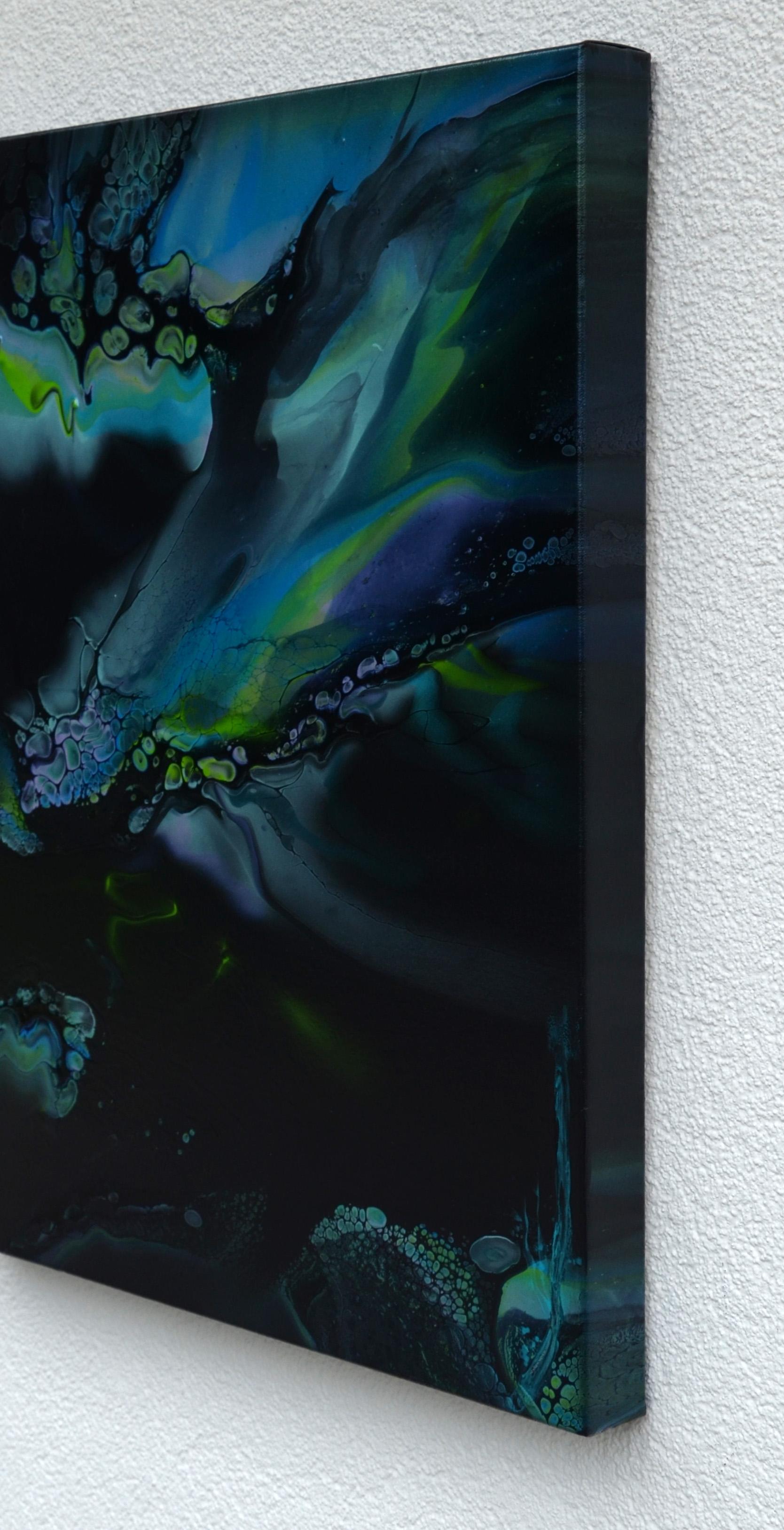 Beyond the Reef, Abstract Painting - Black Landscape Painting by Linda McCord