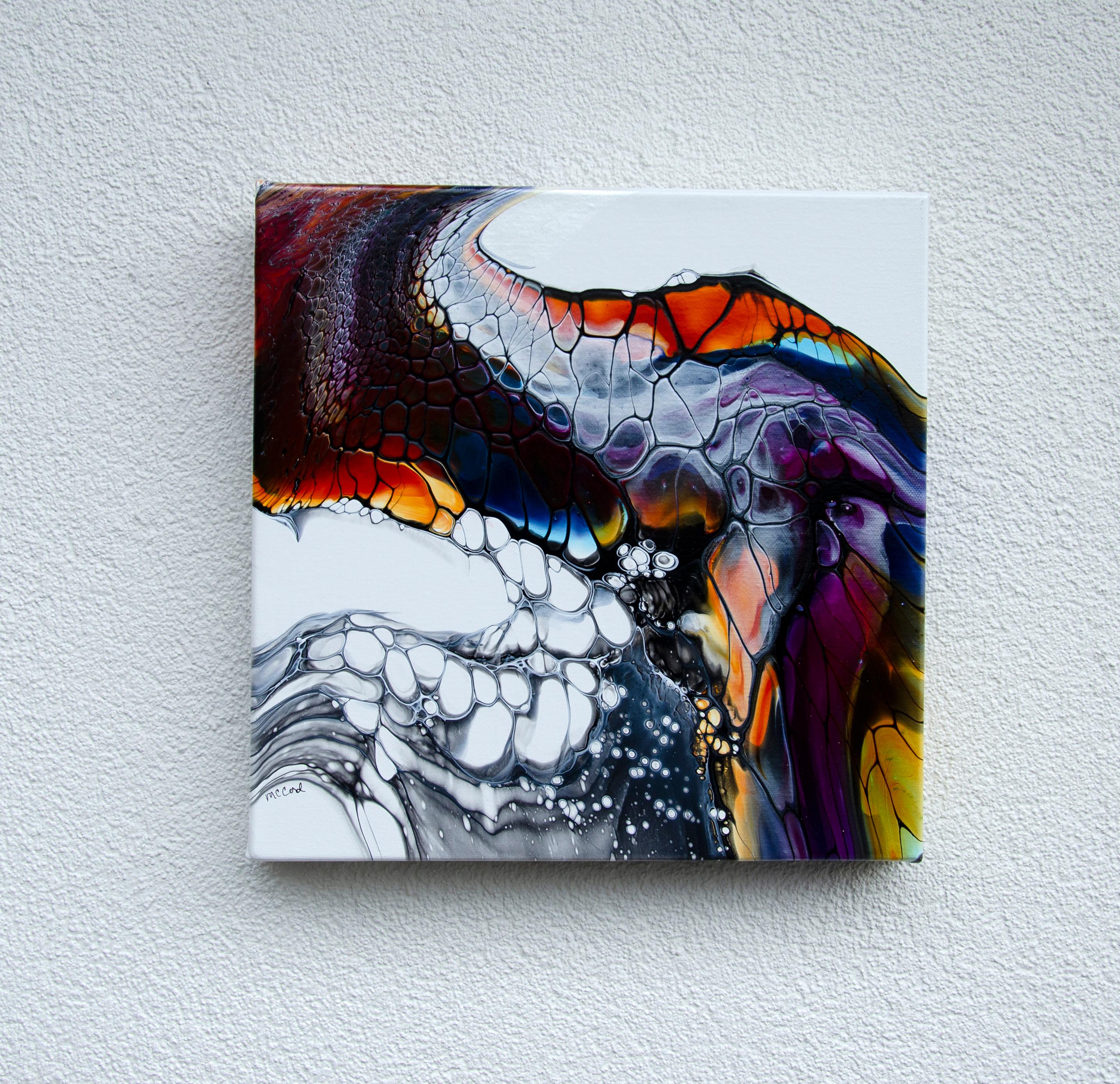 <p>Artist Comments<br>As a part of the Reptile series, artist Linda McCord creates a captivating abstract artwork crafted through the acrylic pouring technique. The vibrant and metallic colors blend seamlessly in a scale-like and fluid pattern,