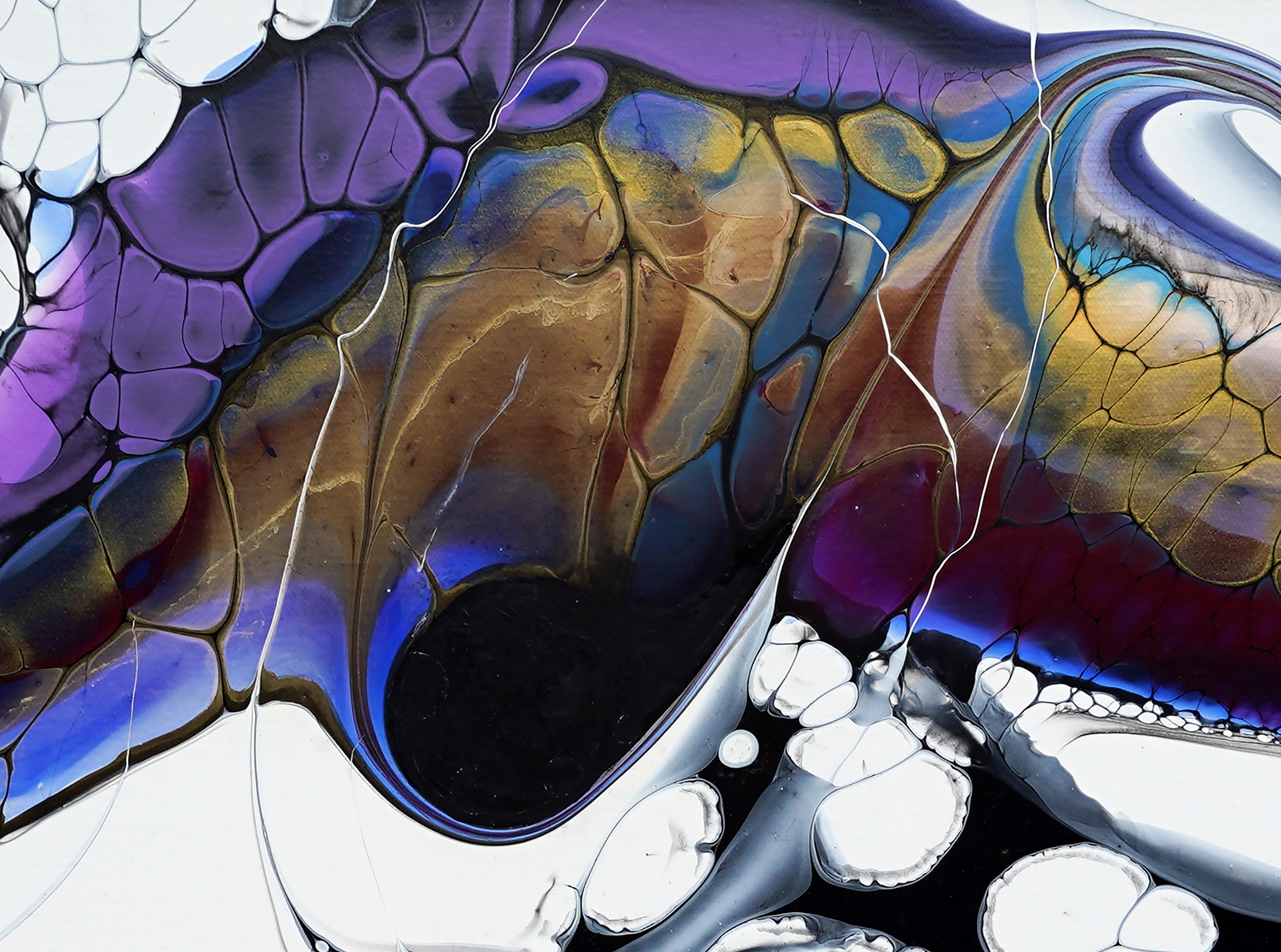 Purple People Eater, Pintura Abstracta - Abstract Painting Gris de Linda McCord