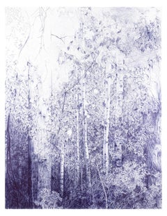 Yield and Overcome (Archival Print of Blue Ball Point Pen Forest Landscape)