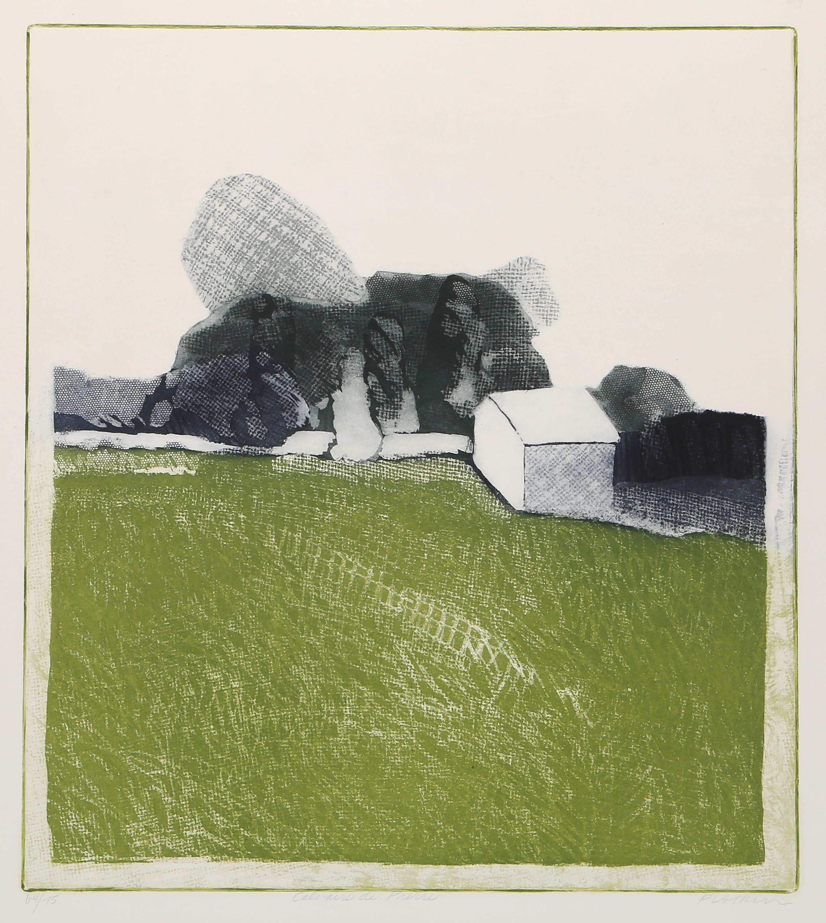 Linda Plotkin, American (1938 - ) - Calvaire de Pierre, Year:  circa 1965, Medium:  Etching and Aquatint on Arches, signed, titled and numbered in pencil, Edition:  64/75, Image Size:  19.75 x 17.5 inches, Size:  30 x 22 in. (76.2 x 55.88 cm) 