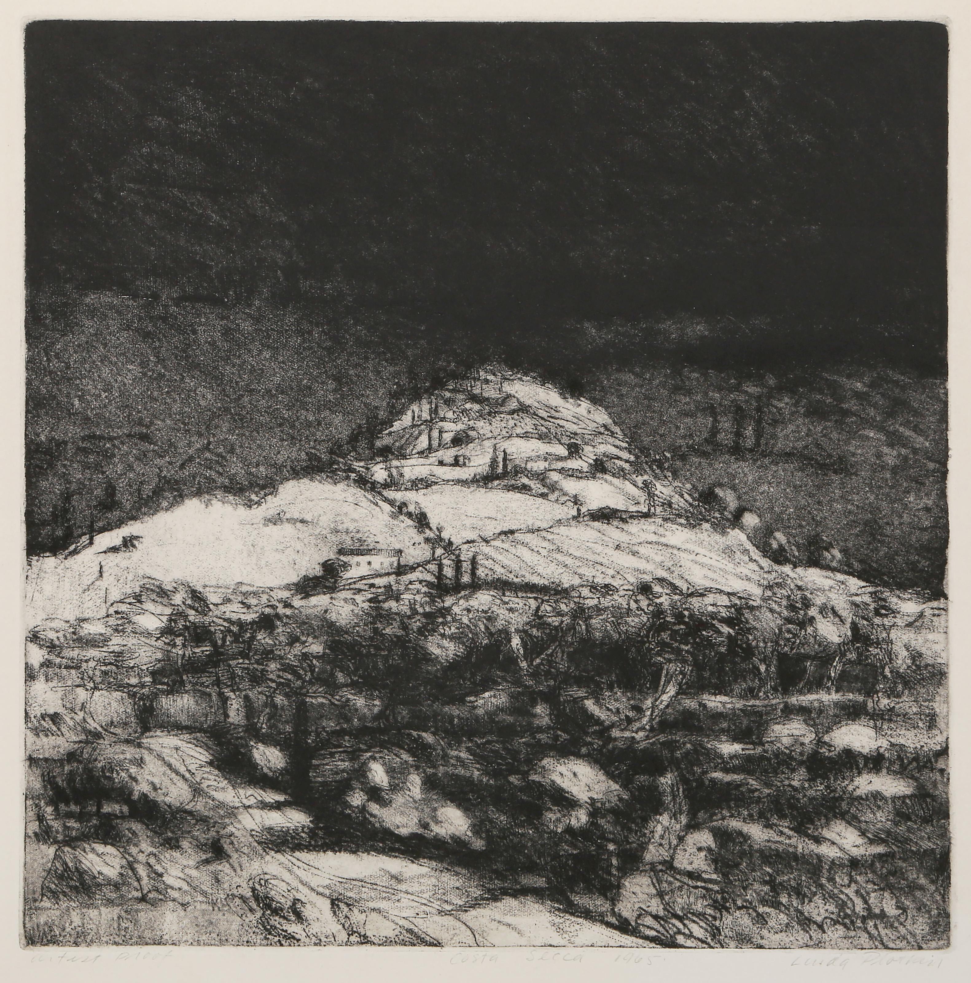 Linda Plotkin, American (1938 - ) - Costa Secca, Year:  1965, Medium:  Etching on Arches, signed, titled, numbered and dated in pencil, Edition:  AP, Image Size:  15 x 14.75 inches, Size:  19.5 x 19 in. (49.53 x 48.26 cm) 