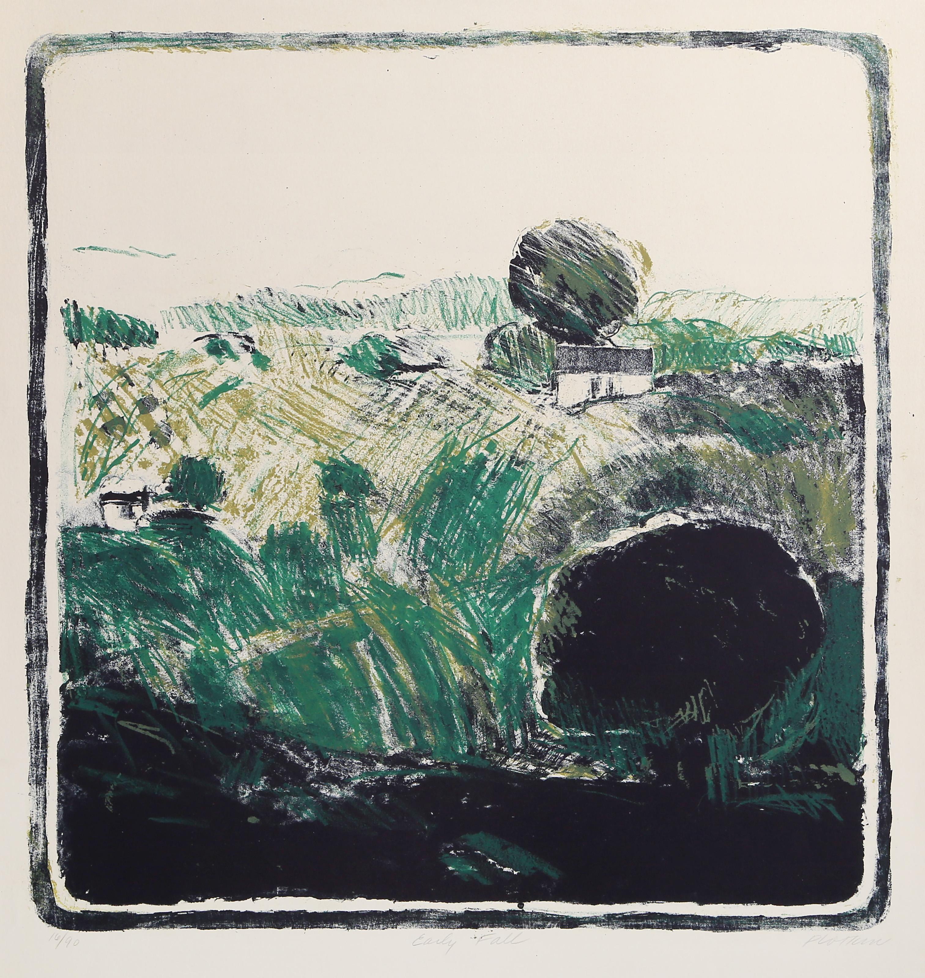 Linda Plotkin, American (1938 - ) - Early Fall, Year:  circa 1965, Medium:  Lithograph on Arches, signed, titled and numbered in pencil, Edition:  16/90, Image Size:  20.5 x 20 inches, Size:  30 x 22 in. (76.2 x 55.88 cm) 