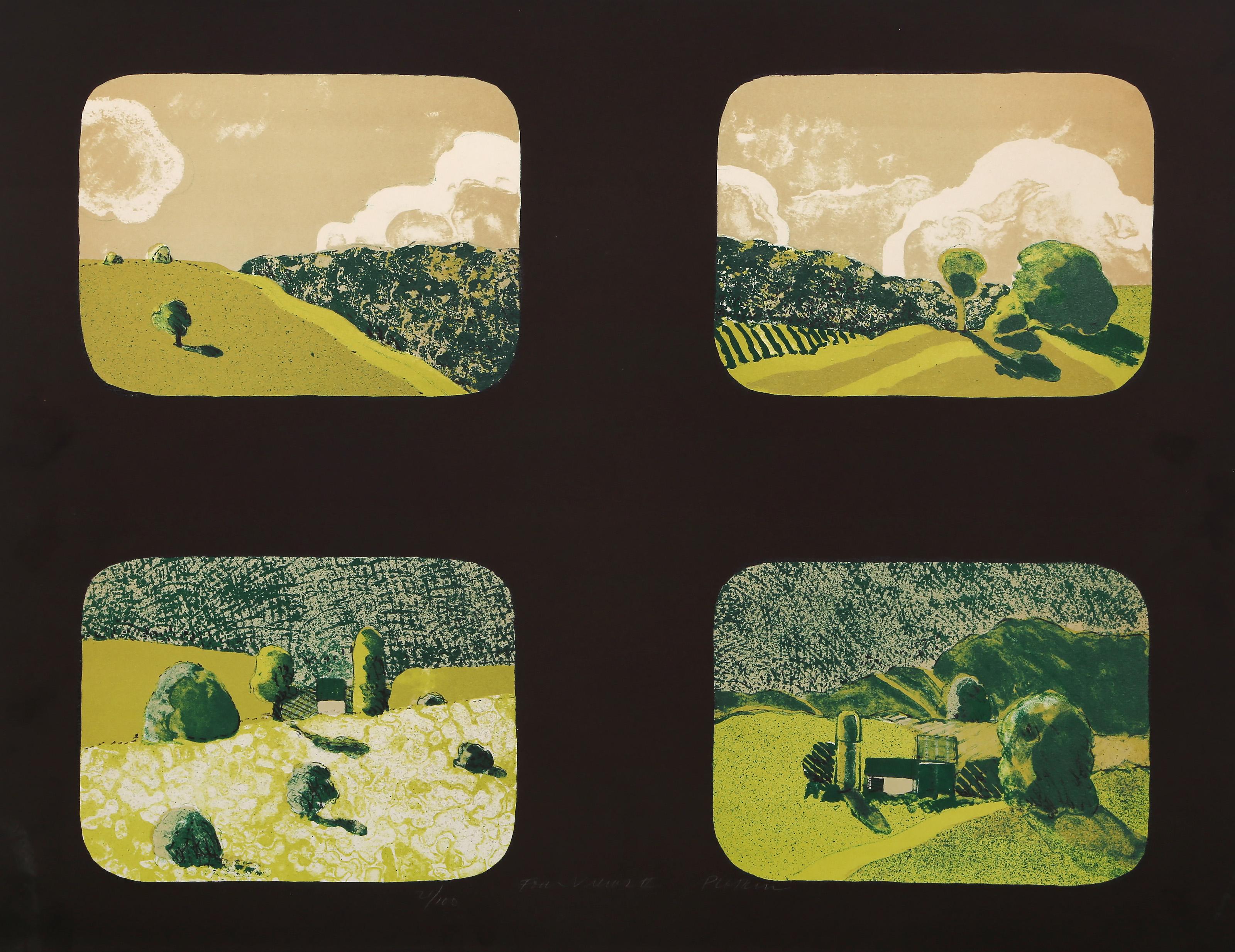 Linda Plotkin, American (1938 - ) - Four Views II, Year:  circa 1965, Medium:  Screenprint, signed, titled and numbered in pencil, Edition:  21/100, Image Size:  16.5 x 21.5 inches, Size:  19.5 x 25.5 in. (49.53 x 64.77 cm) 