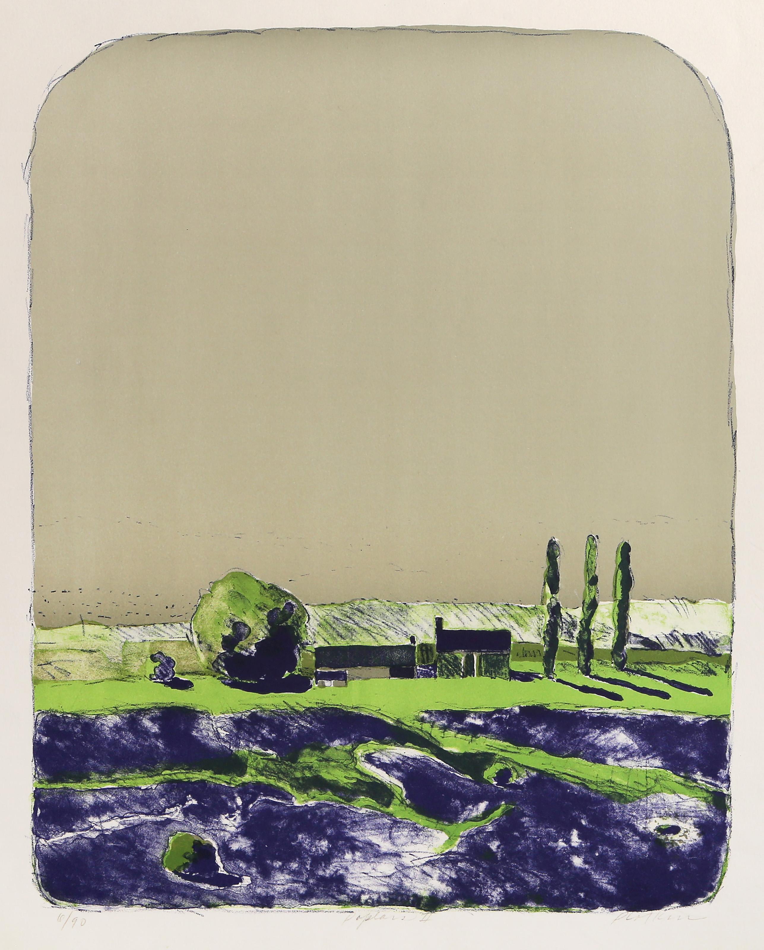 Linda Plotkin, American (1938 - ) - Poplars II, Year:  circa 1965, Medium:  Lithograph on Arches, signed, titled and numbered in pencil, Edition:  6/90, Image Size:  20.75 x 16.5 inches, Size:  25.75 x 20 in. (65.41 x 50.8 cm) 