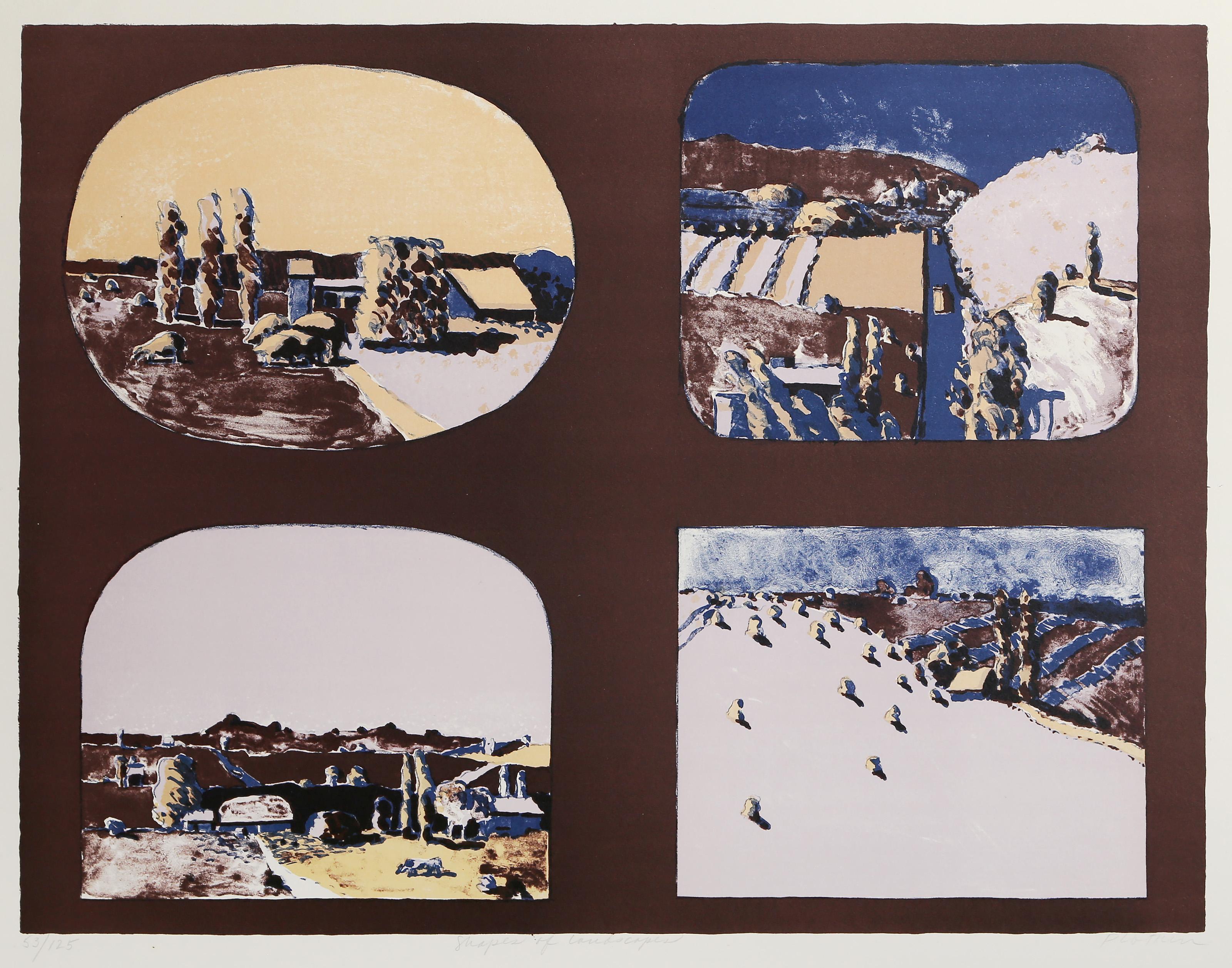 Linda Plotkin, American (1938 - ) - Shapes of Landscape, Year:  circa 1965, Medium:  Lithograph on BFK Rives, signed, titled and numbered in pencil, Edition:  53/125, Image Size:  18.25 x 24 inches, Size:  22 x 30 in. (55.88 x 76.2 cm) 