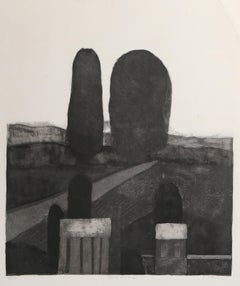 Two Elms, Modern Etching by Linda Plotkin