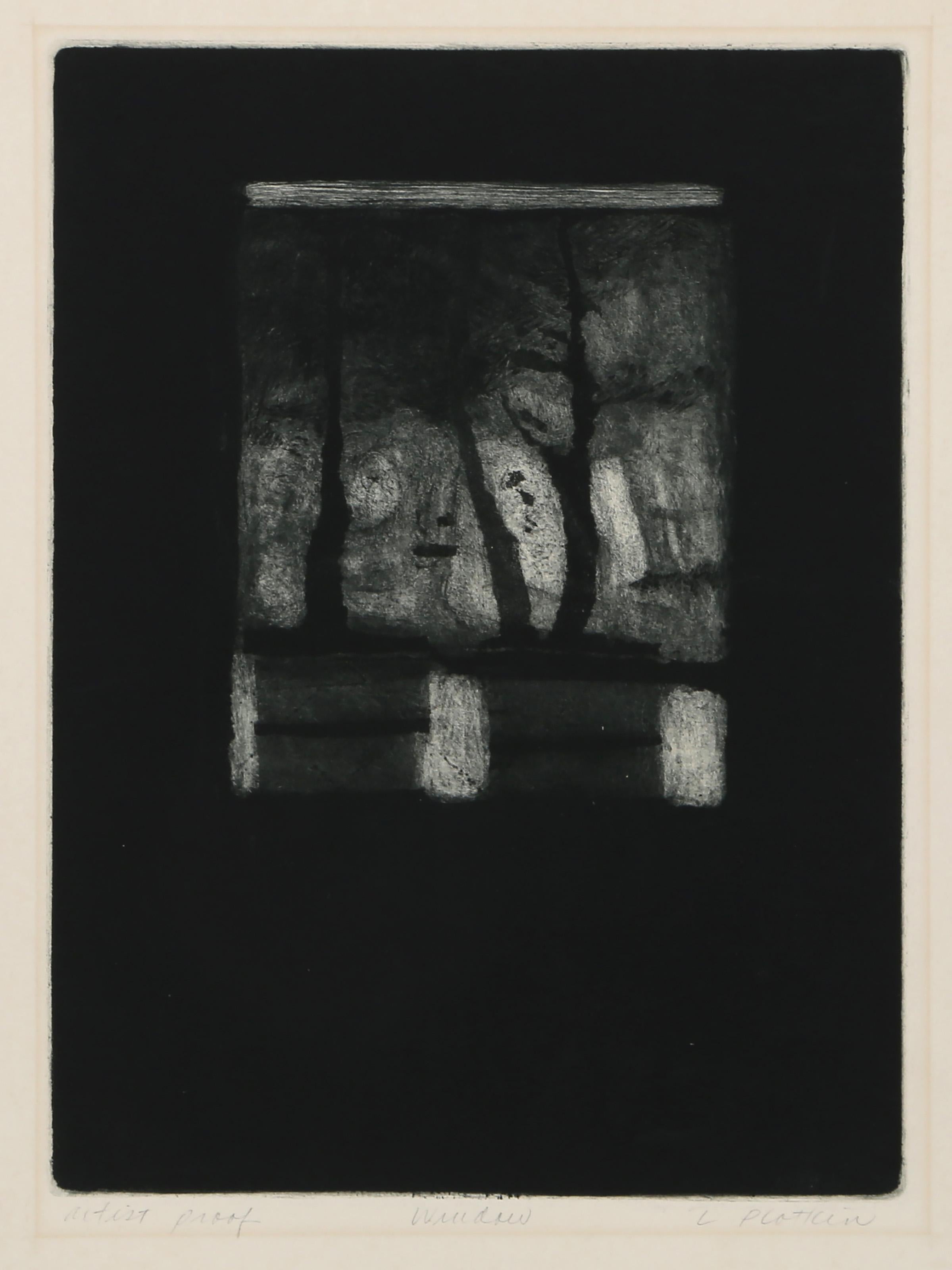 Linda Plotkin, Amerikanerin (1938 - ) - Fenster, Jahr:  ca. 1965, Medium:  Radierung auf BFK Rives, signiert, betitelt und nummeriert mit Bleistift, Auflage:  AP, Bildgröße:  11,75 x 8,75 Zoll, Größe:  20 x 13 Zoll (50,8 x 33,02 cm) 
