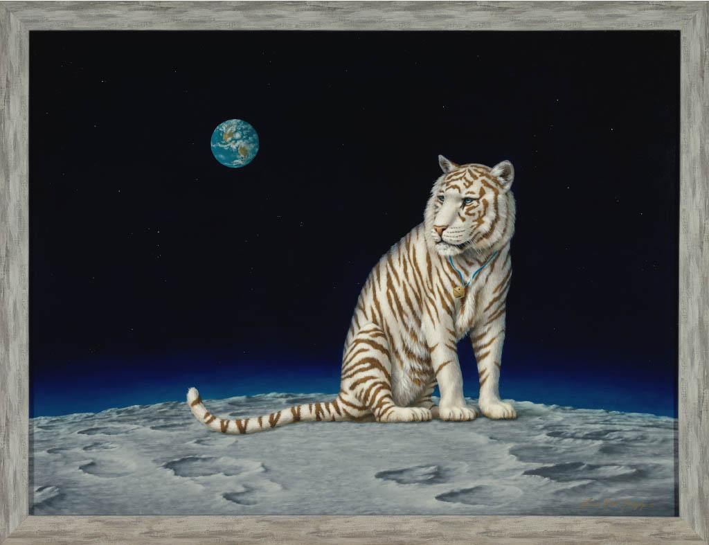 Linda Ridd Herzog Animal Painting - 	 I'm Just Sitting On The Moon