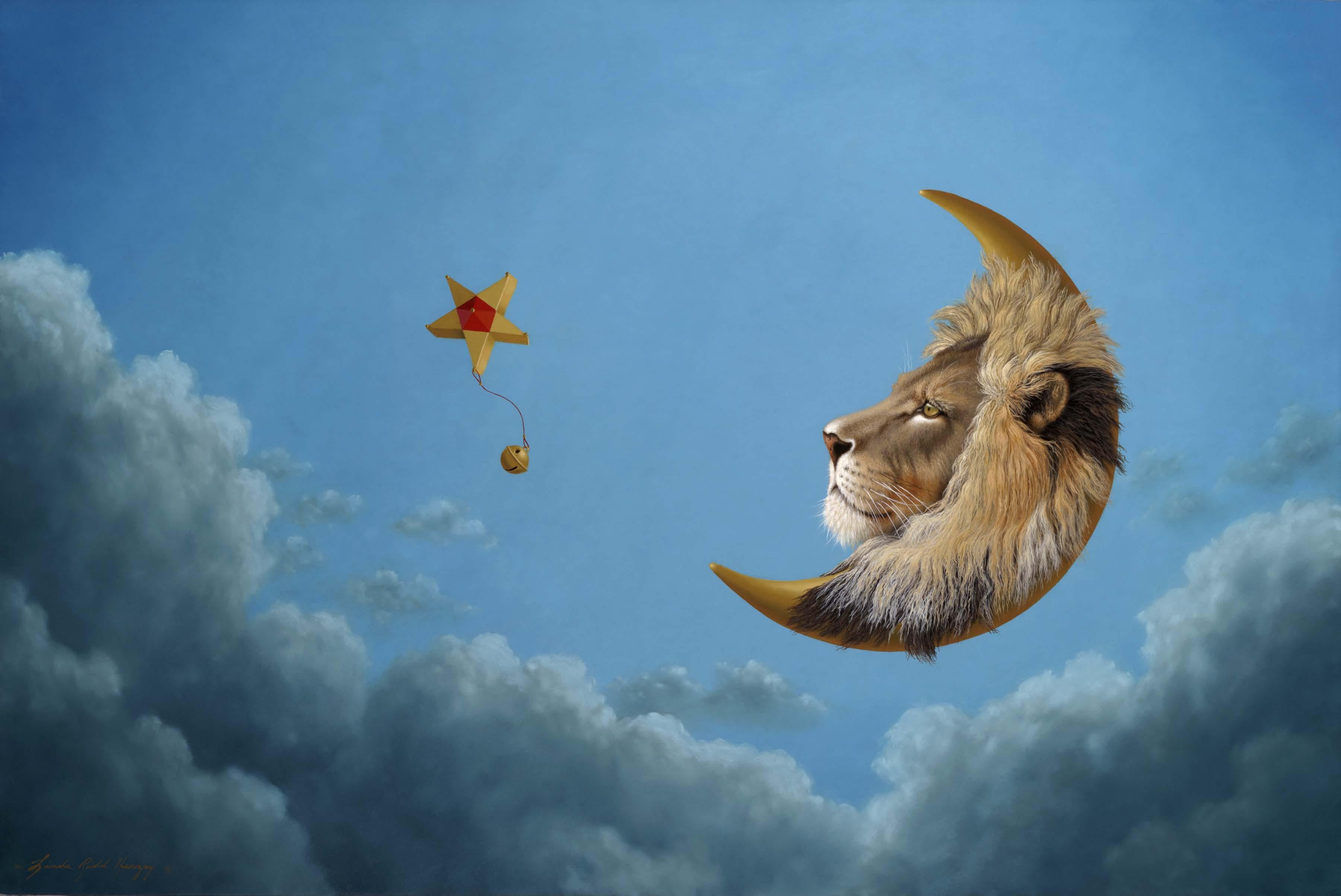 Linda Ridd Herzog Animal Painting - Lion Moon