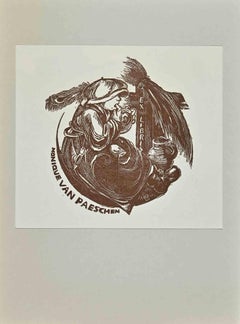 Vintage Ex Libris - Monique Van Paeschen - Woodcut by Linda Ruttelinck - 1982