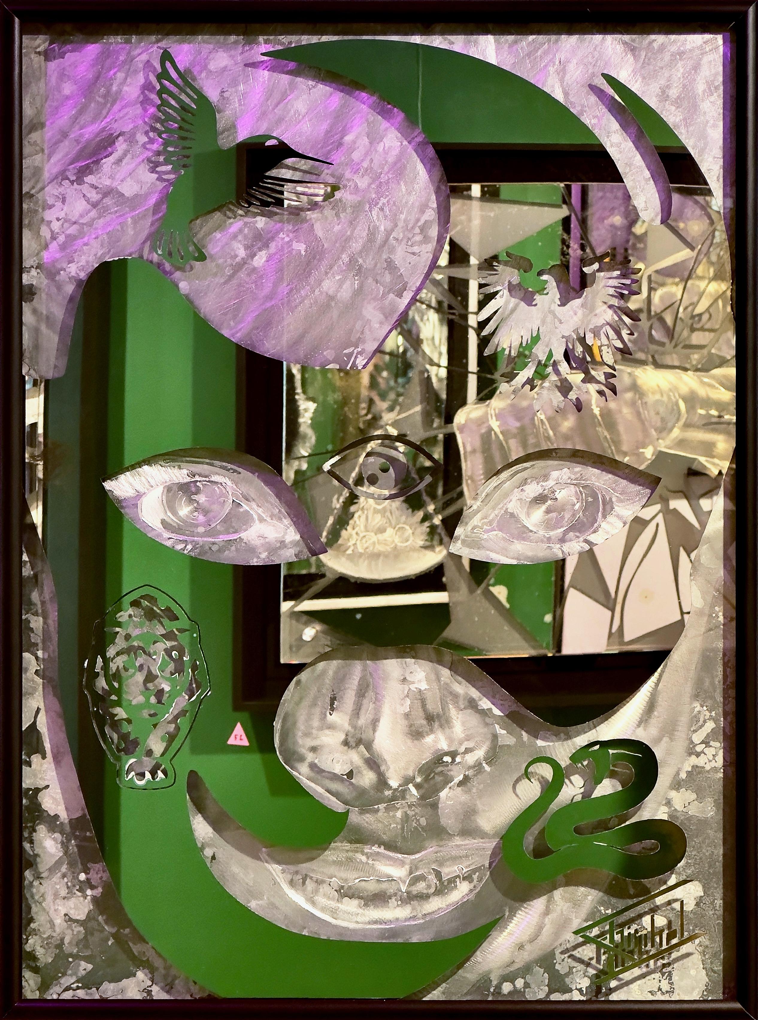Miroir, chemin enveloppé - Moderne Sculpture par Linda K Schinkel and Theodore M Schinkel