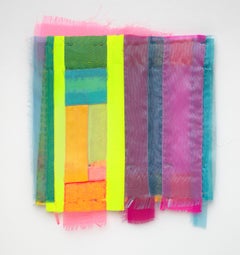 Cinch, 2023, vibrant, jewel-like, diaphanous strips of fabric collages