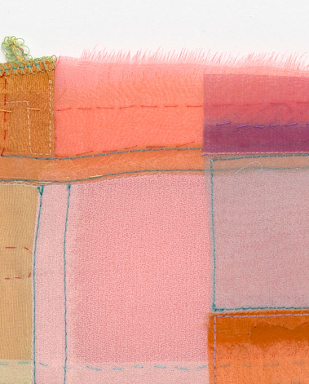 Wake, Stitched Sheer Textile Collage in Warm Earth Tones and Pastel Color Blocks For Sale 5