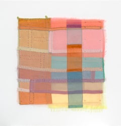 Wake, Stitched Sheer Textile Collage in Warm Earth Tones and Pastel Color Blocks