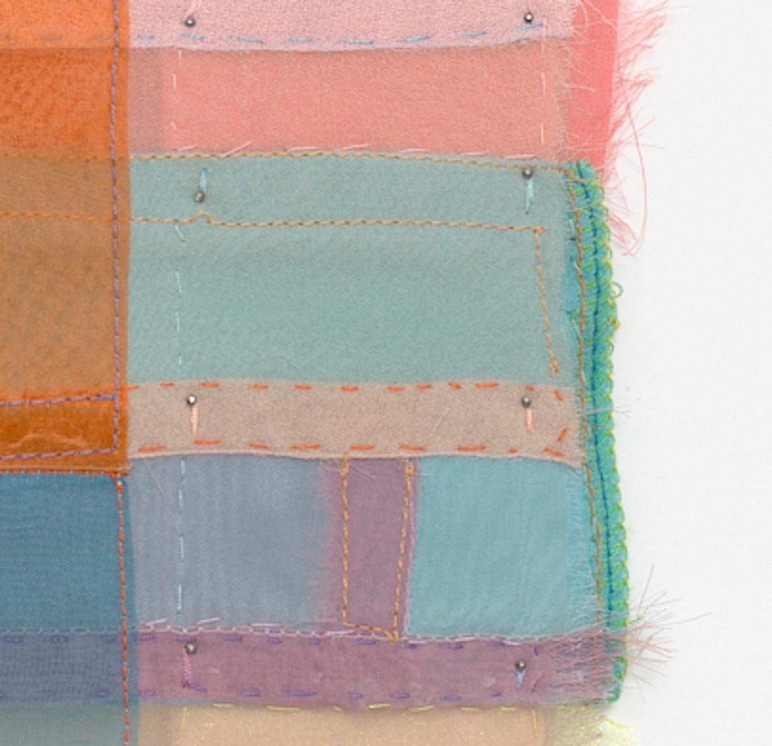Wake, Stitched Sheer Textile Collage in Warm Earth Tones and Pastel Color Blocks For Sale 2