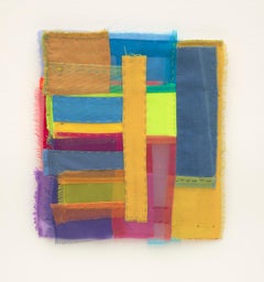 Pause, Bunte Geometrische Stoffcollage, Abstrakte Wandkunst, 9x8 n., 14 x 13 fr.
