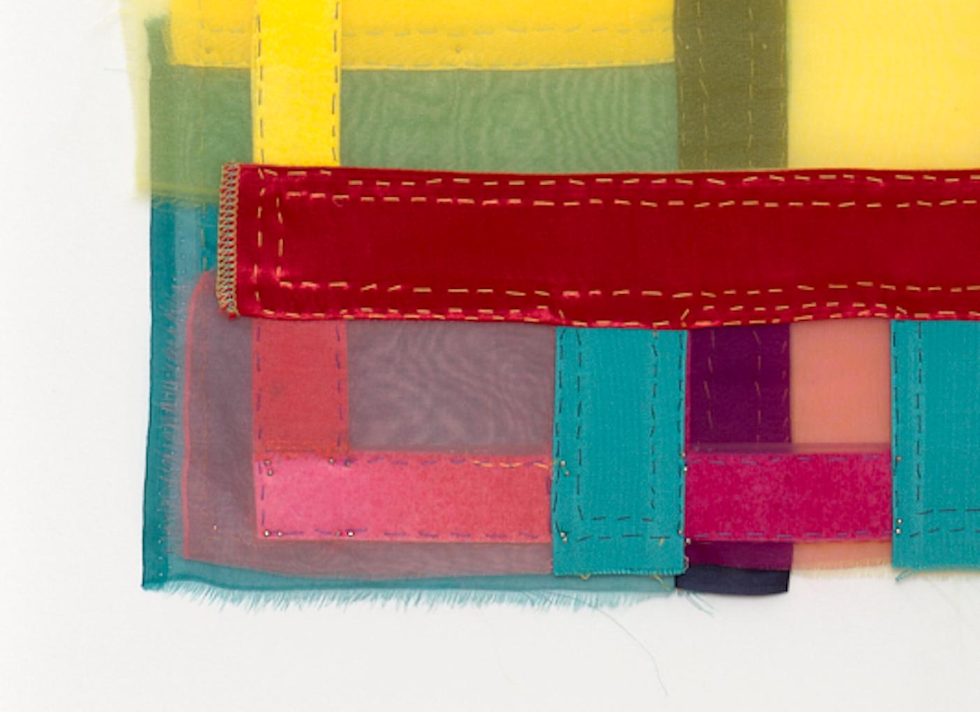Clasp, Colorful Jewel-toned Abstract Textile Collage in Geometric Layers For Sale 8
