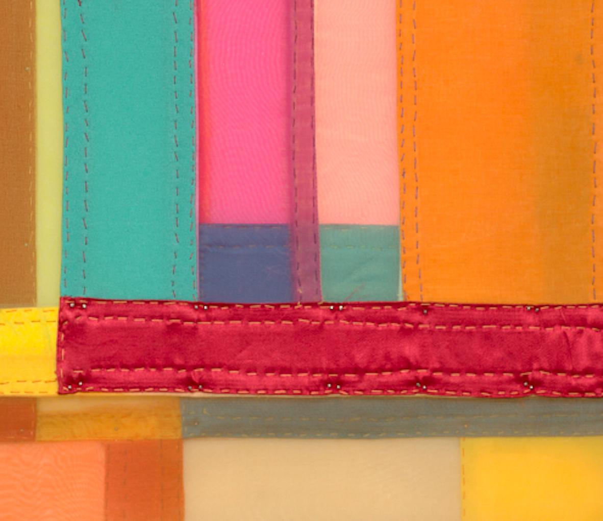 Clasp, Colorful Jewel-toned Abstract Textile Collage in Geometric Layers For Sale 2