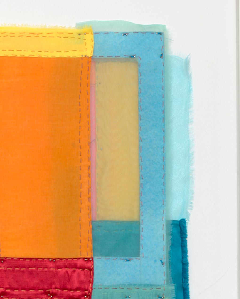 Clasp, Colorful Jewel-toned Abstract Textile Collage in Geometric Layers For Sale 3