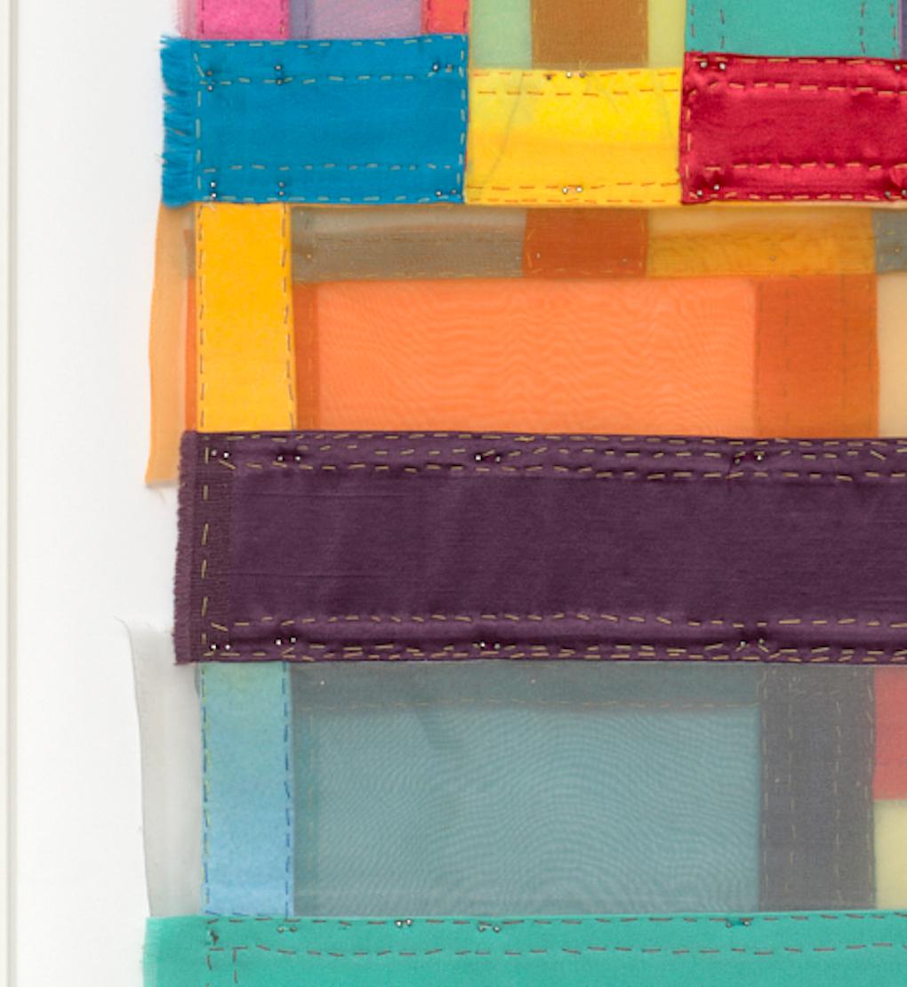 Clasp, Colorful Jewel-toned Abstract Textile Collage in Geometric Layers For Sale 4