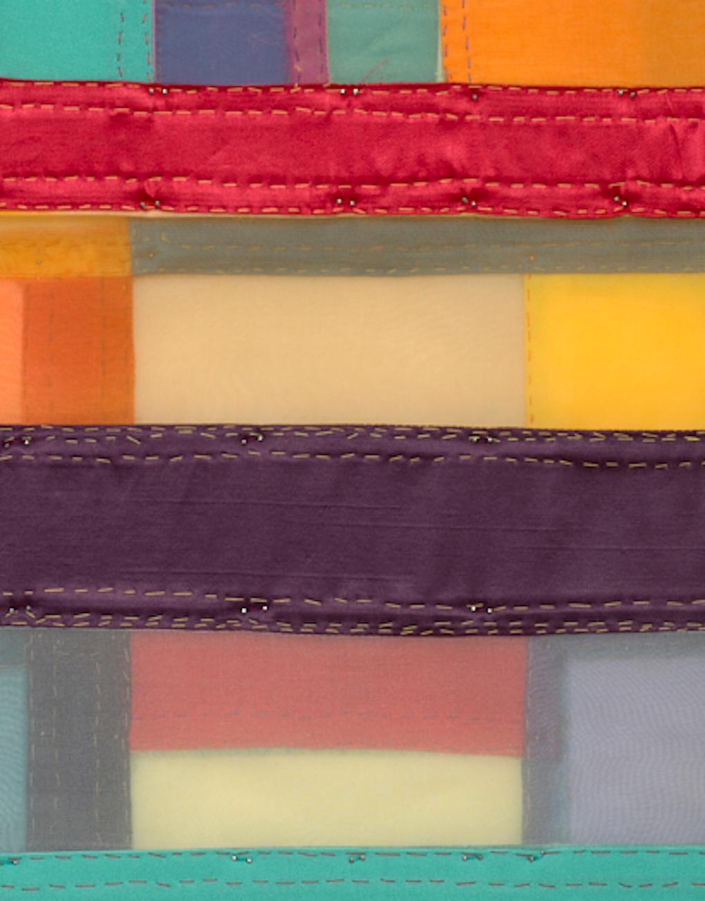Clasp, Colorful Jewel-toned Abstract Textile Collage in Geometric Layers For Sale 5