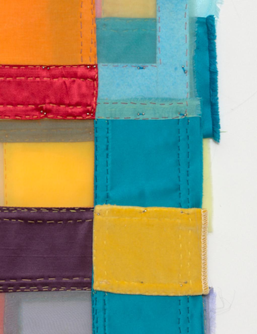 Clasp, Colorful Jewel-toned Abstract Textile Collage in Geometric Layers For Sale 6