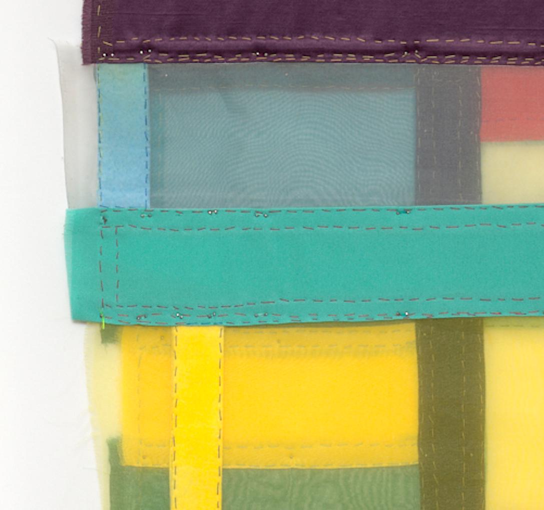 Clasp, Colorful Jewel-toned Abstract Textile Collage in Geometric Layers For Sale 7