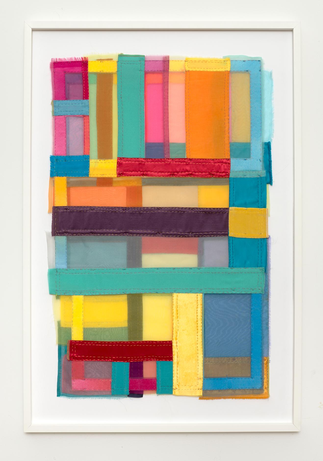 Clasp, Colorful Jewel-toned Abstract Textile Collage in Geometric Layers
