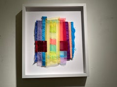Frey, Regenbogen Geometrische Stoffcollage, Abstrakte Wandkunst, 11 x 9, 16x14 gerahmt