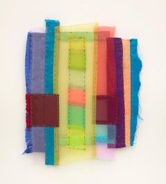 Frey, Regenbogen Geometrische Stoffcollage, Abstrakte Wandkunst, 11 x 9, 16x14 gerahmt