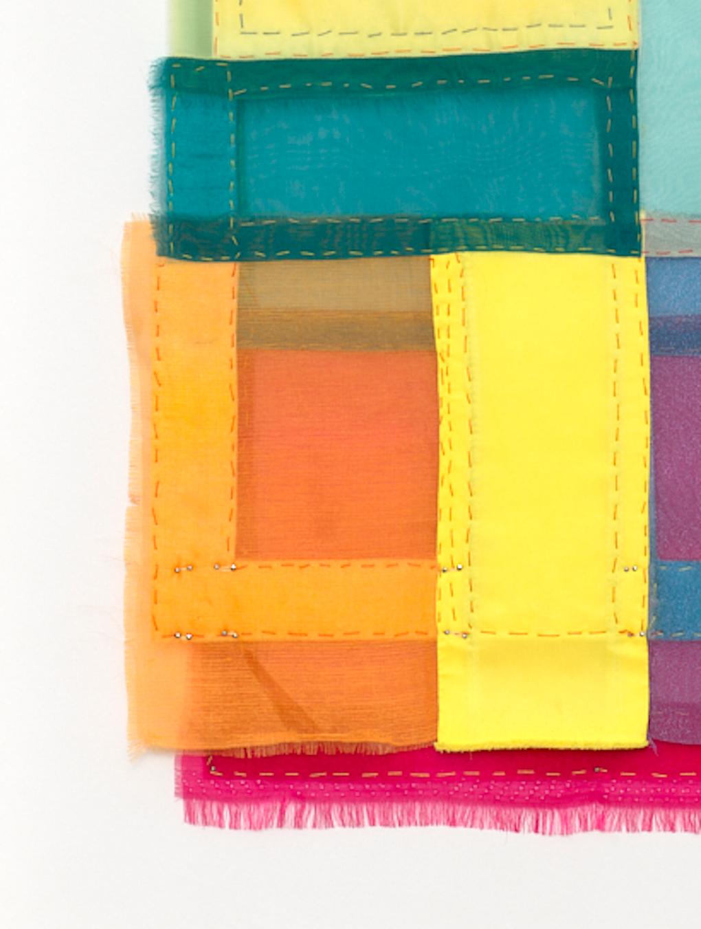 Fuse, Modern Patchwork Textile Art in Bright Jewel-toned Layered Colors For Sale 7