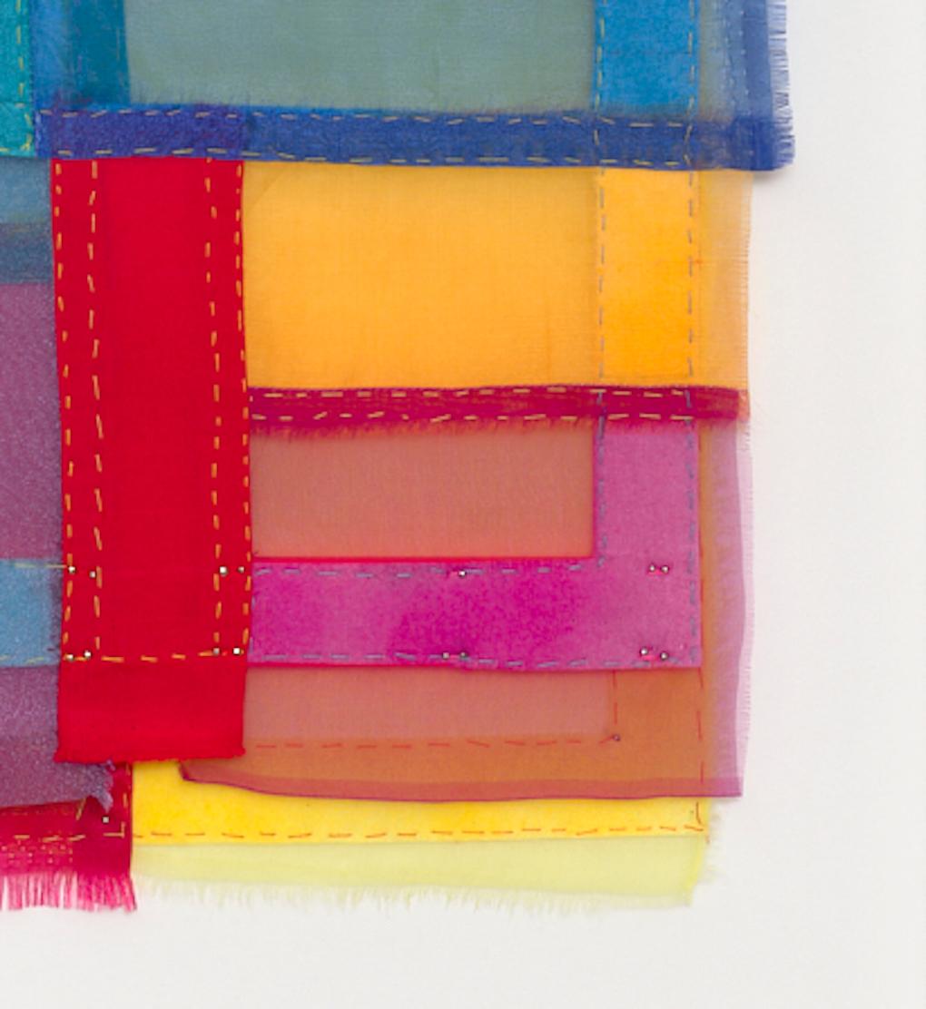 Fuse, Modern Patchwork Textile Art in Bright Jewel-toned Layered Colors For Sale 8