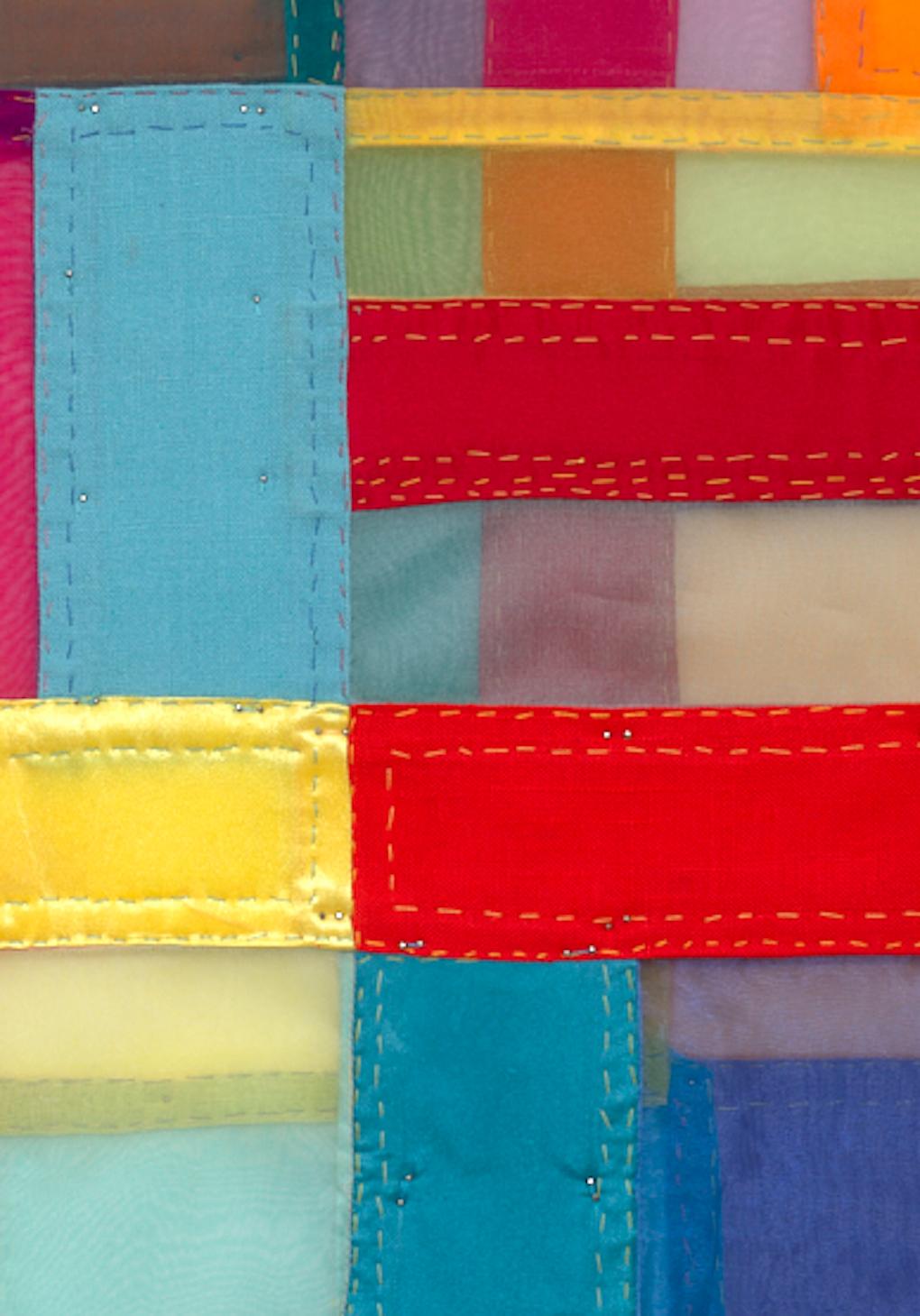 Fuse, Modern Patchwork Textile Art in Bright Jewel-toned Layered Colors For Sale 2