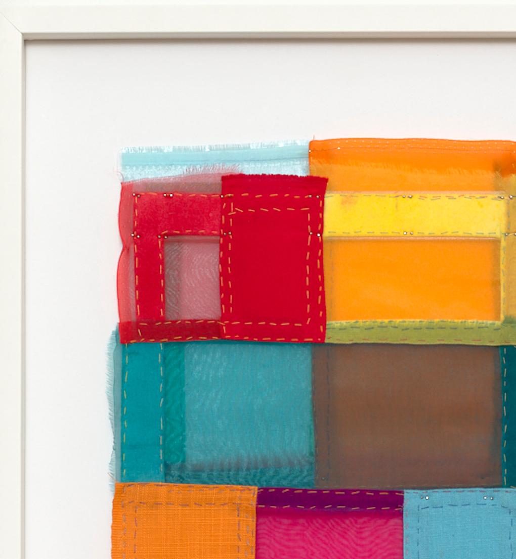 Fuse, Modern Patchwork Textile Art in Bright Jewel-toned Layered Colors For Sale 3