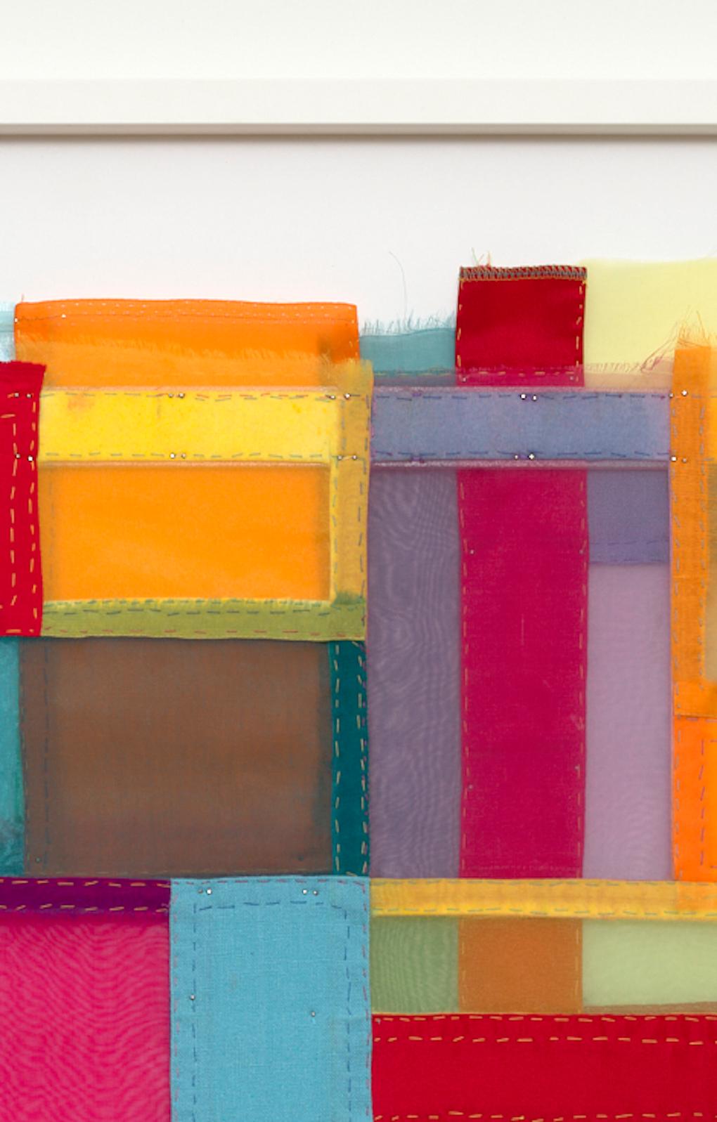 Fuse, Modern Patchwork Textile Art in Bright Jewel-toned Layered Colors For Sale 4
